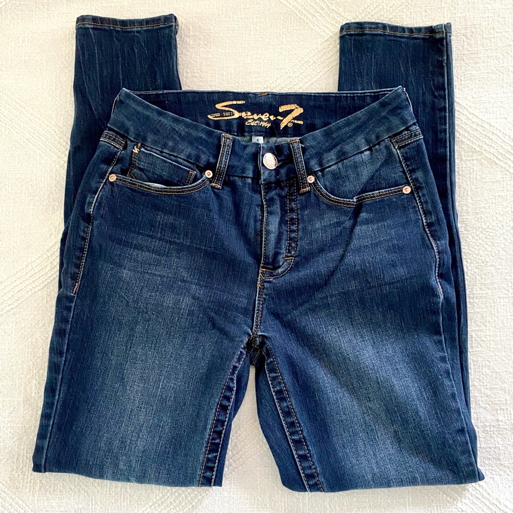 Seven7 Tummyless High Rise Skinny Blue Jeans Size 4 & 28” Inseam